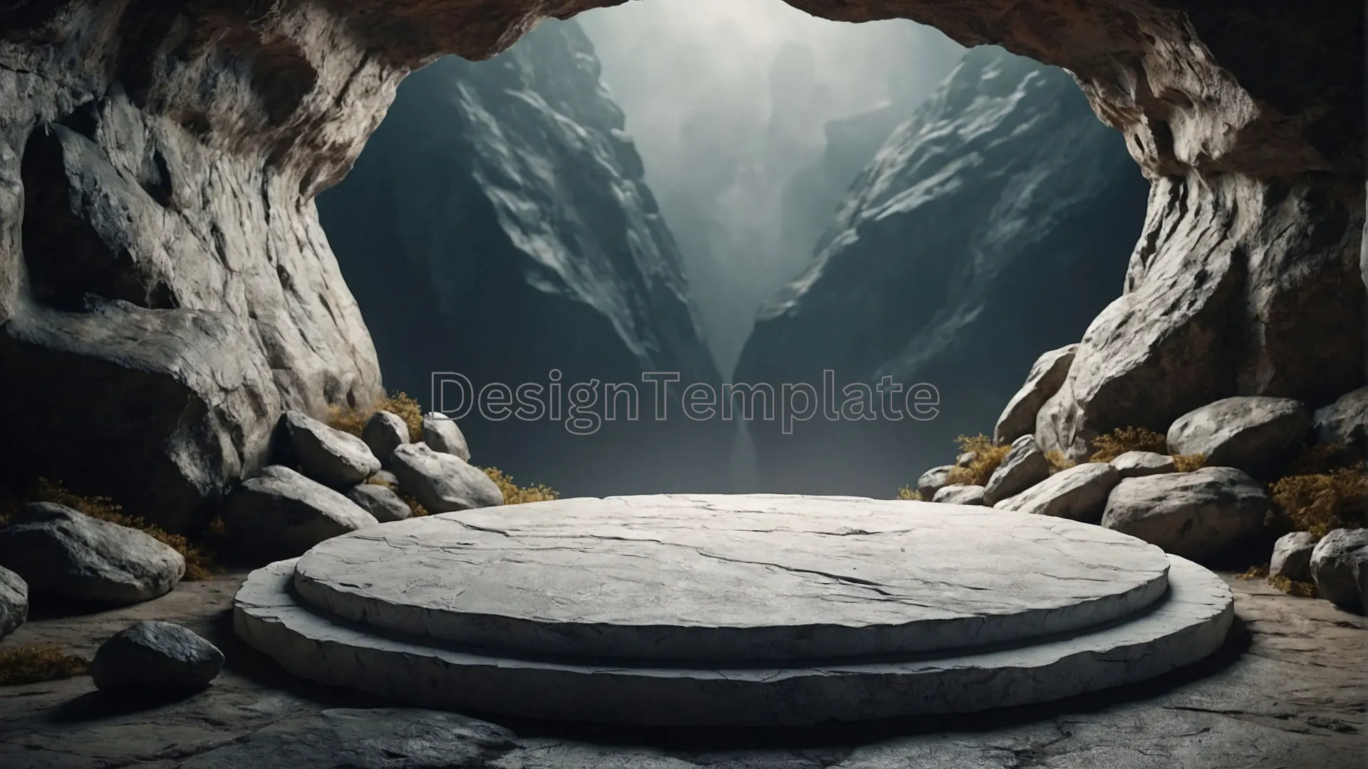 High-Quality PNG Image of a Mountain Cave Stone Theme Circle Podium